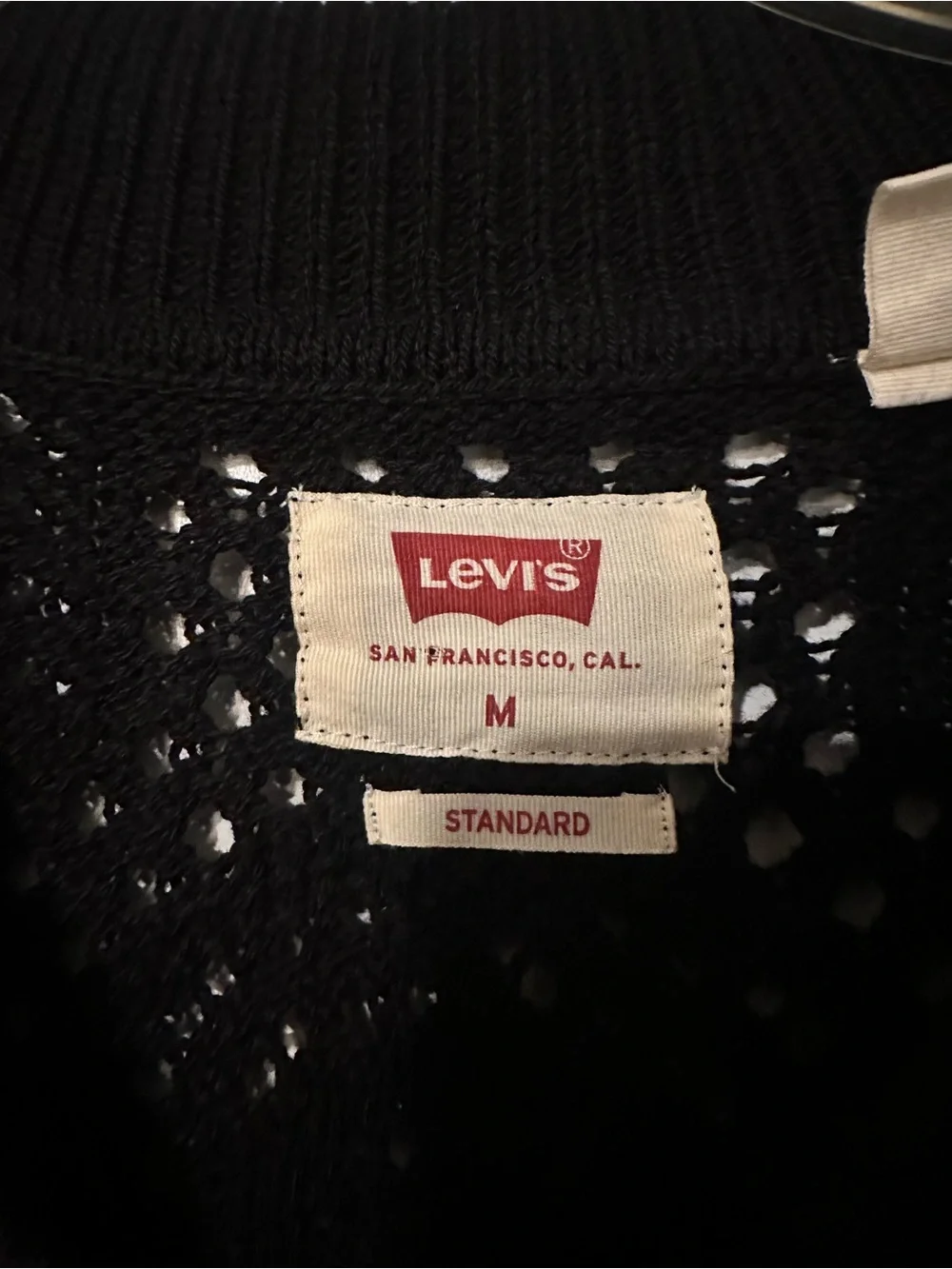 Levi’s Men’s Black Crochet Open-Knit Button-Up Shirt – Size M.